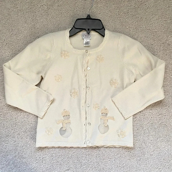 Talbots Kids Embroidered Snowflakes Snowman Christmas Winter Cardigan Size 6 - Picture 1 of 3